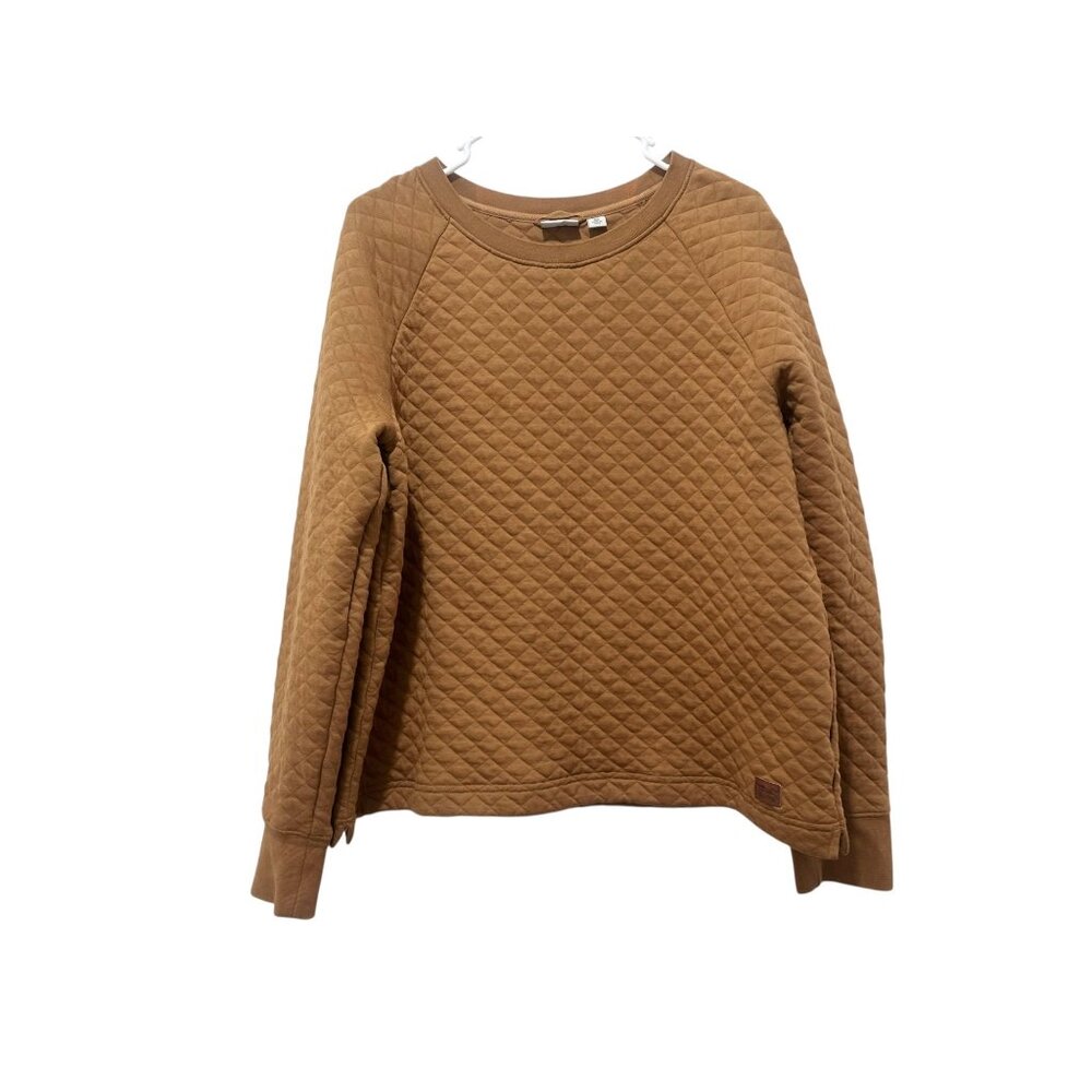 LLBean Quilted Sweatshirt Women XL Brown Cotton Crewneck Outdoor Camping Gorpcor